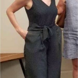 Banana Republic Black Polka Dot Tie-Waist Jumpsuit